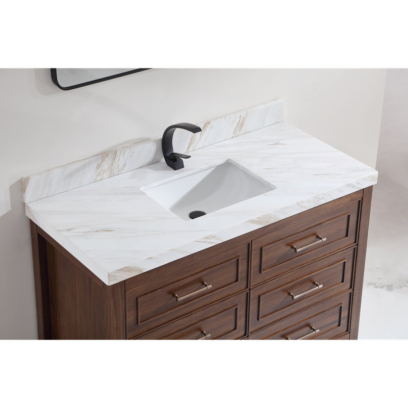 48" EBONY SINK VANITY DARK FINISH WITH WK-48 TOP 2" THICK WHITE NATURAL TOP, White, Brown