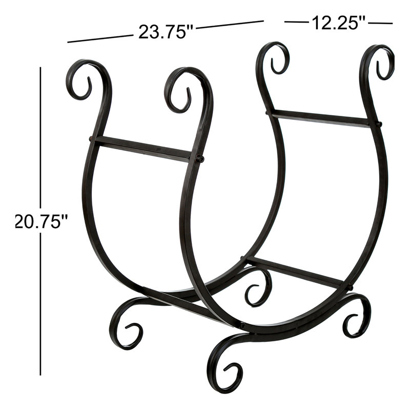 Black Metal Scrollwork Freestanding Firewood Rack