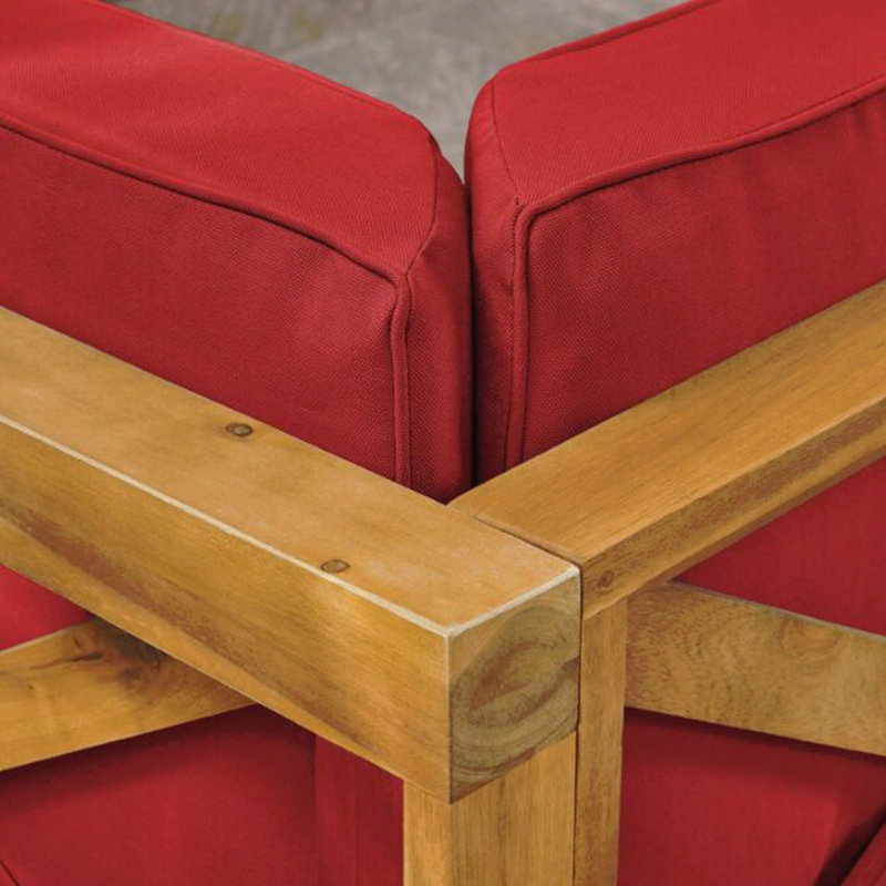 Causeuse à dossier en X, rouge, Coussin rouge / structure en teck
