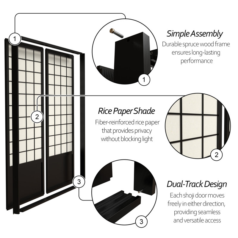 83" x 73.5" Double Sided Sliding Door Room Divider, Black