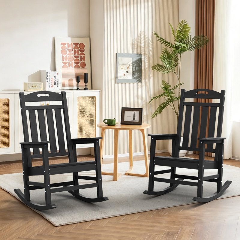Ensemble de chaises berçantes en PEHD Adirondack, convenant à une utilisation intérieure et extérieure, Noir