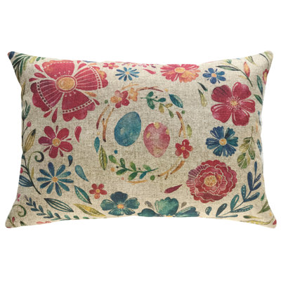Floral Linen Reversible Throw Pillow