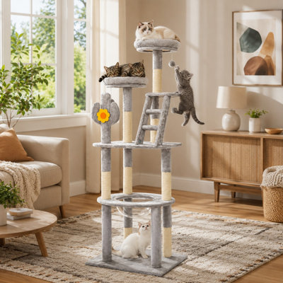 72" Cactus Cat Tree with Transparent Capsule & Sisal Posts