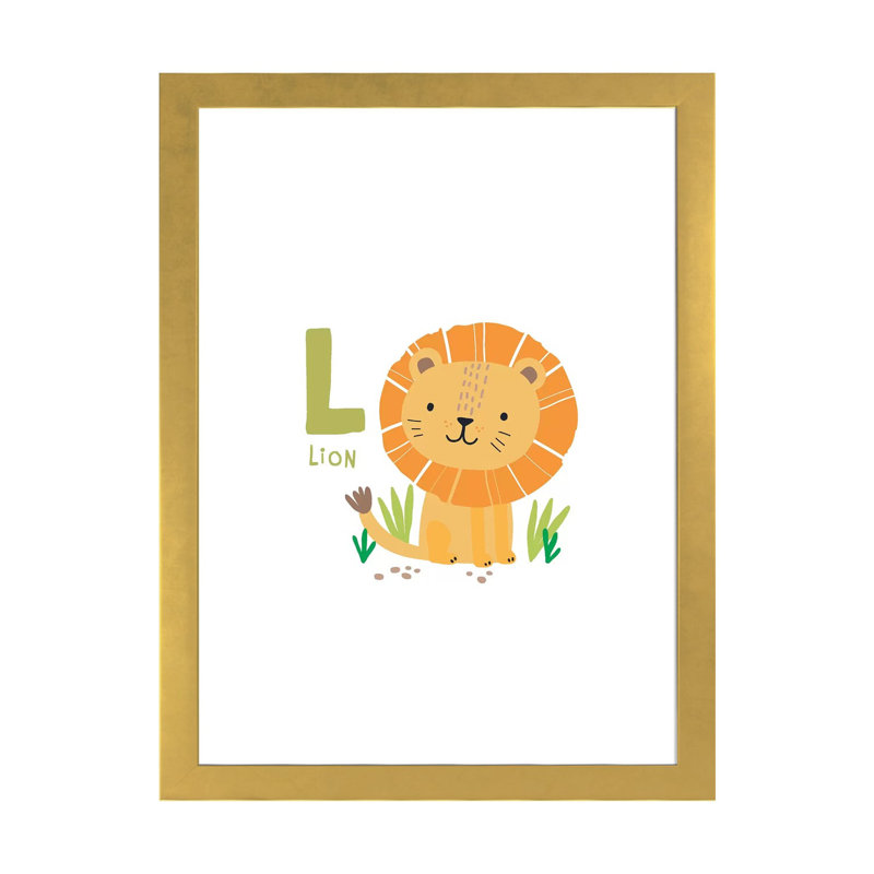 Animal Alphabet L - impression d'art graphique, H 32 po x l 24 po x P 1 po, Papier encadré doré, Blanc