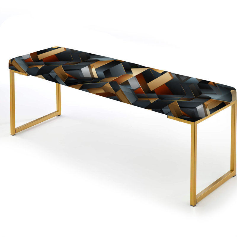 Teal Structured Chic Geometric Melody - Geometric Upholstered Gold Bench, Black Structured Geometric