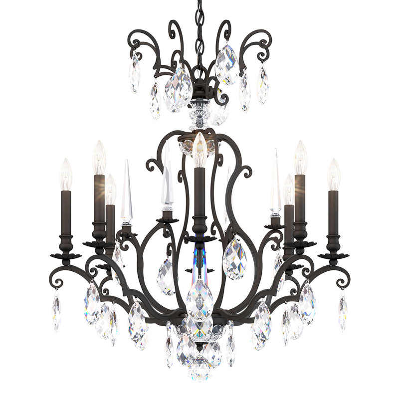 Renaissance Nouveau 8 Light 32in x 31in Chandelier in Heirloom Gold with Clear Heritage Handcut Crystals, Black