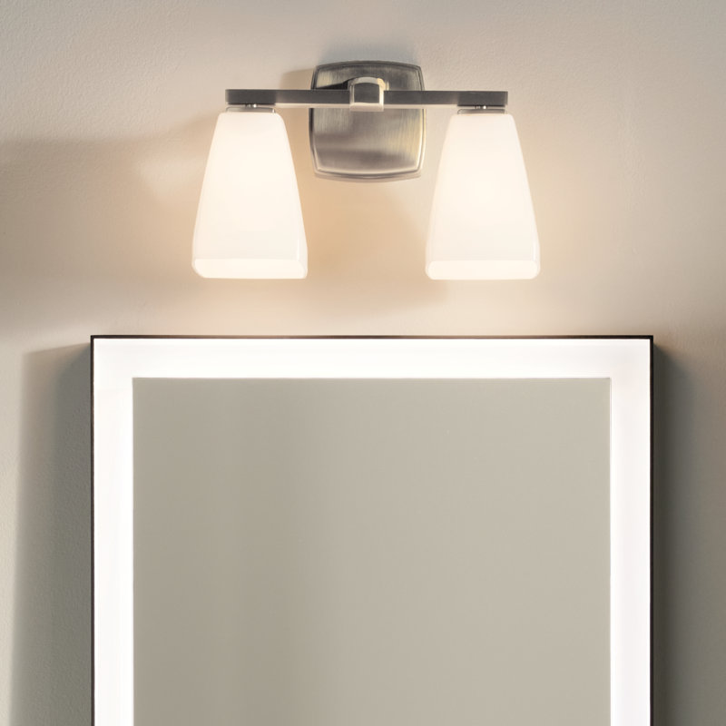 14.25" 2-Light Vanity Light with Water Glass, Brushed Nickel, Opal Etched