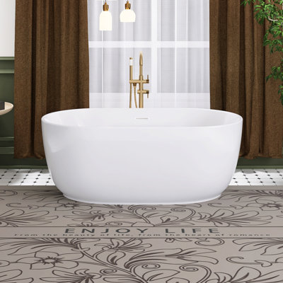 59" Glossy White Acrylic Freestanding Soaking Bathtub