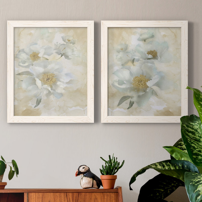 Douces pivoines I - ensemble de 2 reproductions d'art, H 20 po x l 17 po x P 1 po, Toile blanche encadrée, Pas de tapis