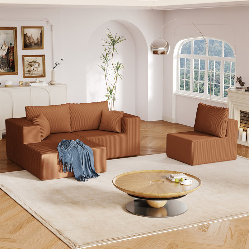 Canapé modulaire en mousse 108,3 po, Reddish Brown Corduroy