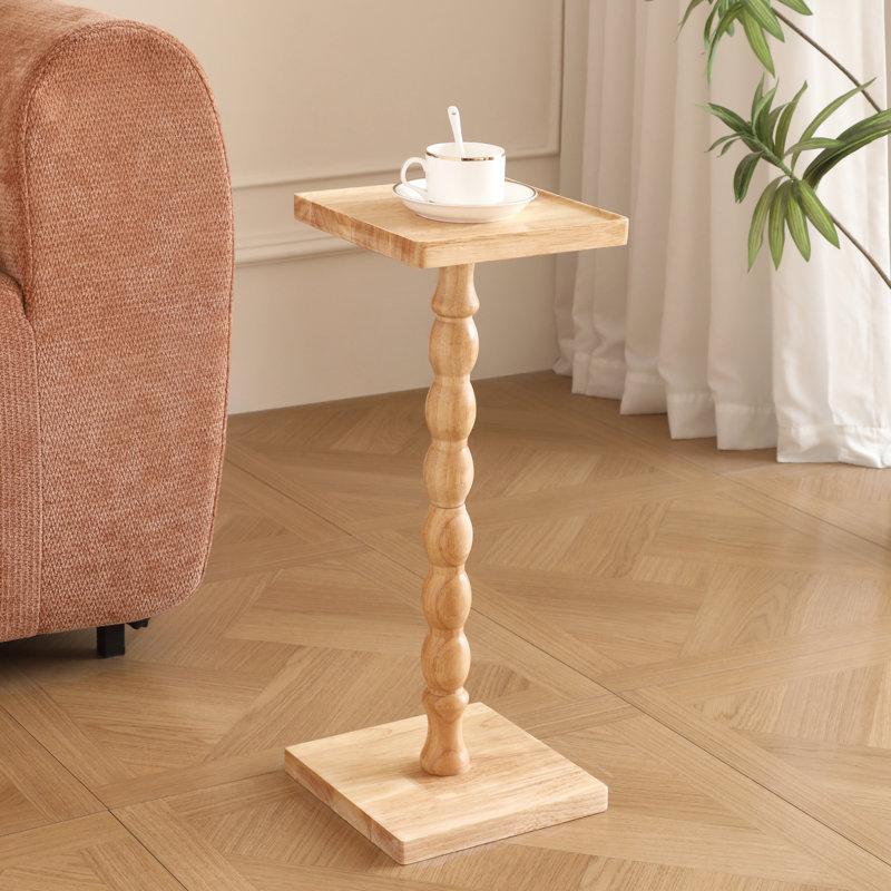Solid Wood Square End Table,Pedestal Drink Table, Small Corner Table，Tall Plant Stand-Wood, Natural Wood