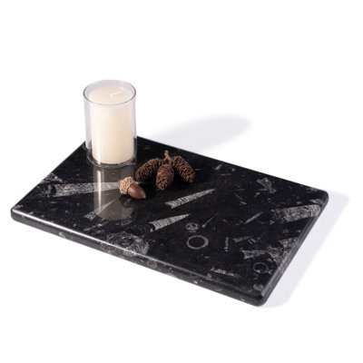 Guein Rectangle Natural Marble Tray,Black Fossil