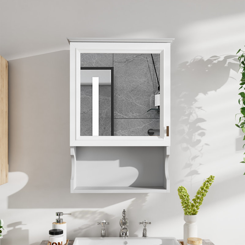 Armoire de rangement de salle de bain H 20 "avec miroir H 28,74", Blanc