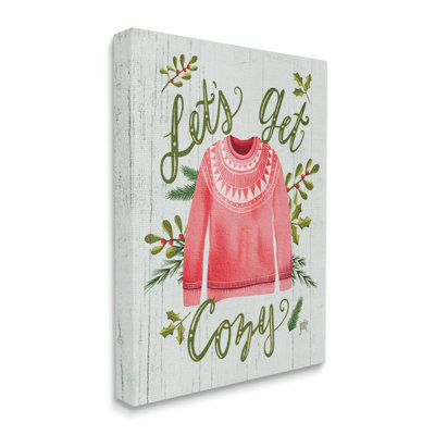 «Let Get Cozy Holly Plants», chandail d'hiver rose - impression sur bois