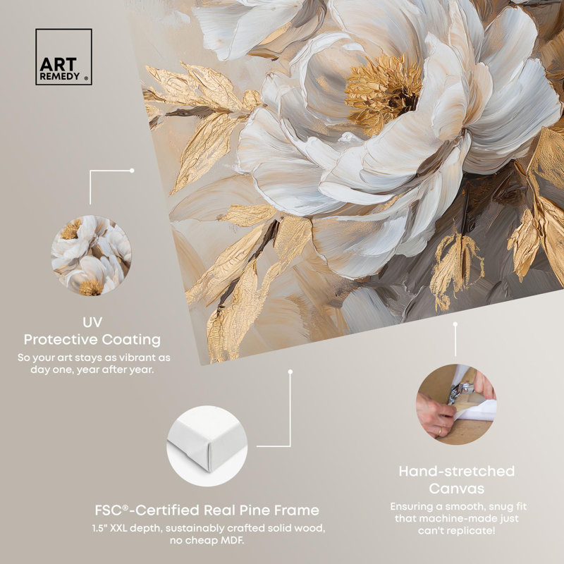 Art Remedy, art floral élégant sur toile, Blooming in the Golden Mist, H 30 po x l 20 po, Toile tendue