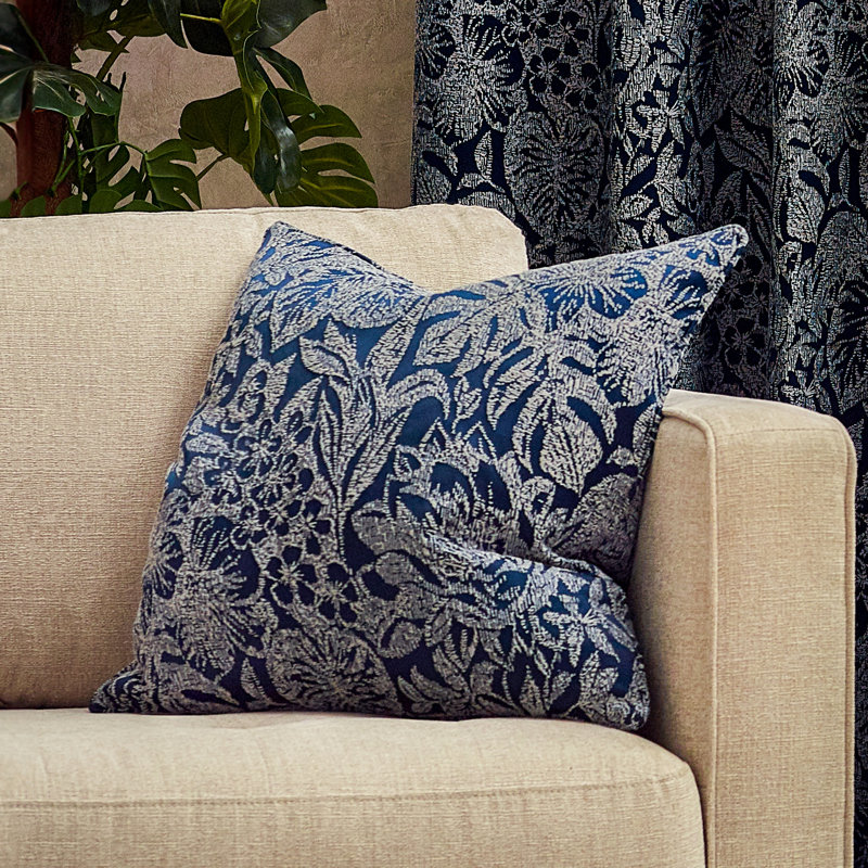 Bali Floral Square Cushion Cover, Blue