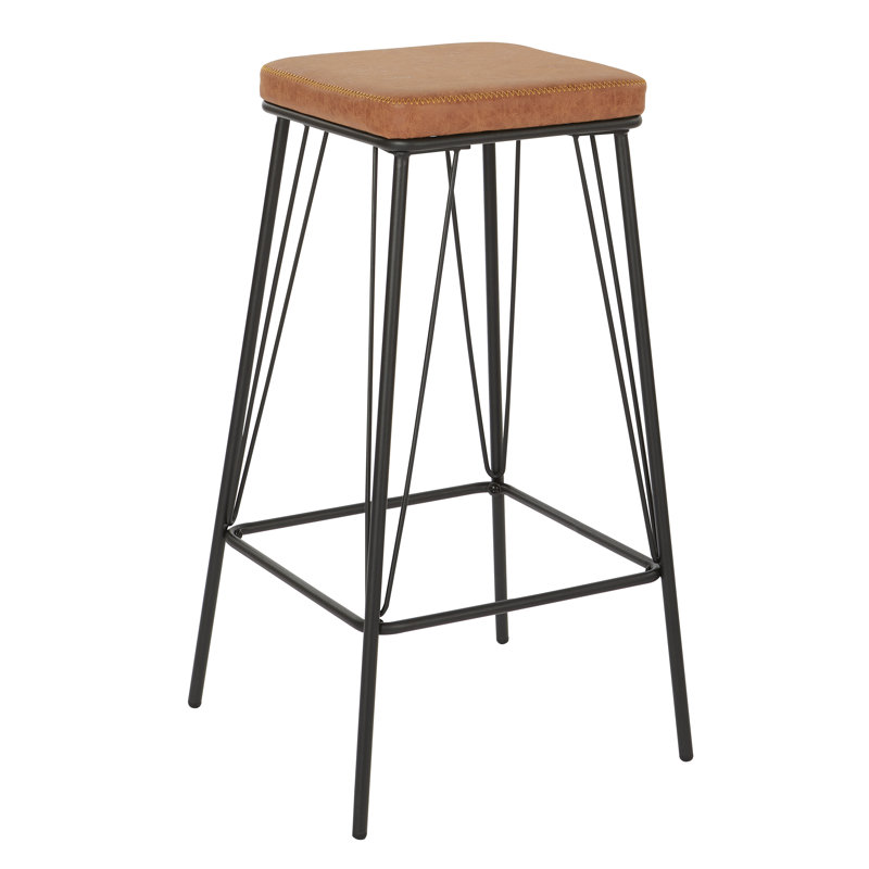 Mellinger Upholstered Counter Stool with Metal Frame, Bar Stool (30" Seat Height), Sand Faux Leather