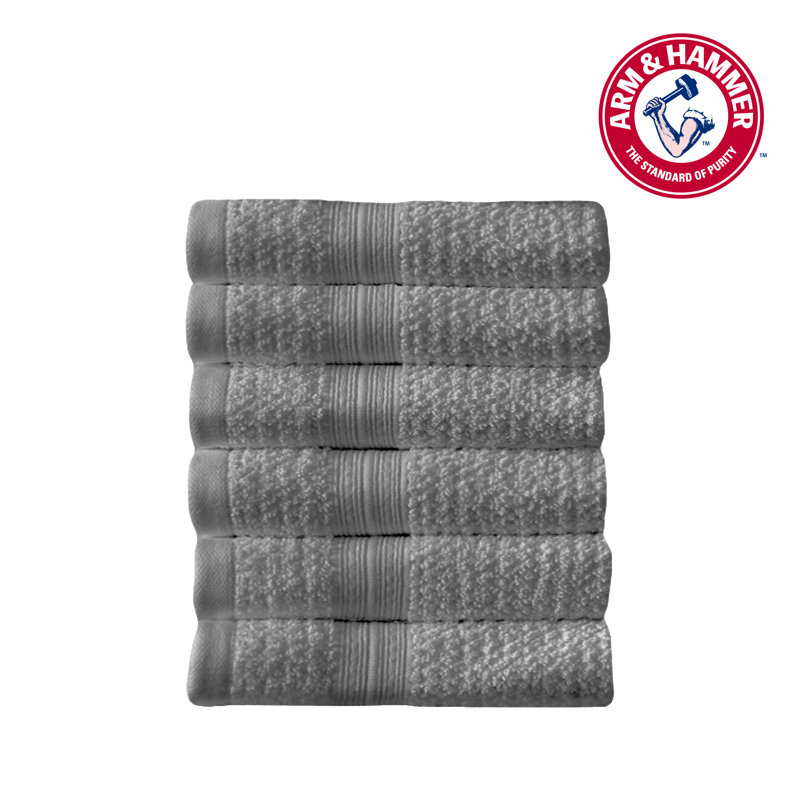 Arm & Hammer Quick Dry Bath Towel Set, Gray, Washcloths - 6 Pack