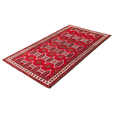 Tapis de couloir rouge en laine noué à la main de conception unique 5 pi x 9 pi 7 po Striegel
