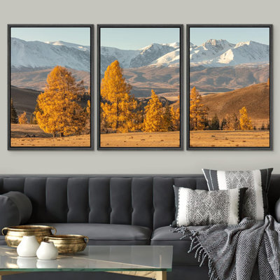 Reproduction d'art sur toile encadrée, automne, montagne, forêt, vallée, rustique, photographie, nature, réalisme, désert, calme, zen, pour le salon, la chambre à coucher, le bureau, reproduction sur toile, 3 pièces