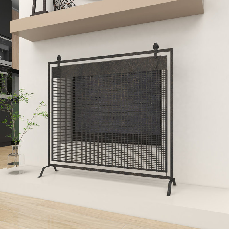 Pare-étincelles en métal avec grille, Noir