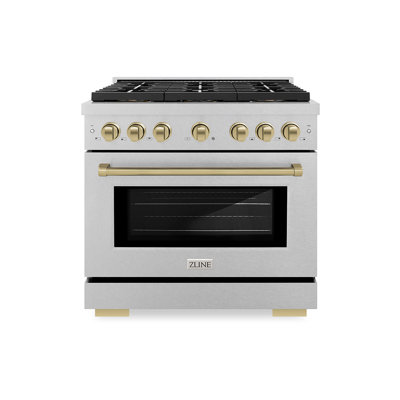 ZLINE Autograph Edition 30 in. 4.2 cu. ft. Paramount Dual Fuel Range W/ 4 Burner DuoPro Cooktop and Electric Convection Oven in Satin Stainless Steel and Champagne Bronze Accents