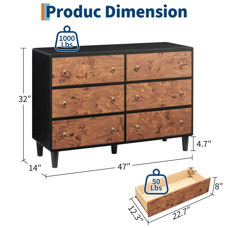 Commode à tiroirs, commode moderne avec poignée circulaire rétro et profil incurvé