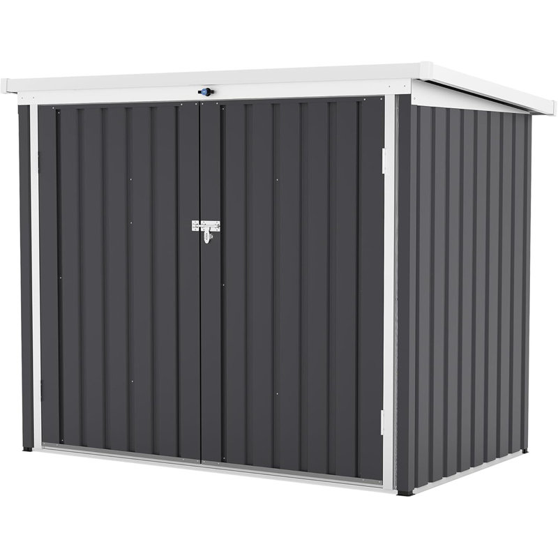 40 Cu.Ft Outdoor Storage Shed, Lockable Galvanized Steel Trash Can Cabinet with Sloped Roof for Yard, Patio, Gray