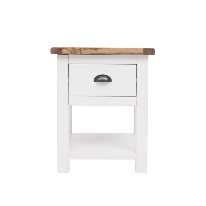 Torrez 45 cm W Bedside Table, White/Walnut/Antique Brass