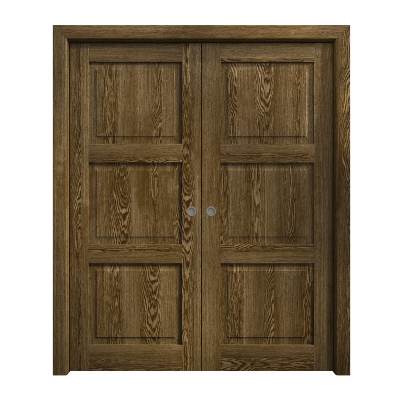 Portes coulissantes françaises à double poche | Ego 5010 | Ensemble de quincaillerie de rail | Portes intérieures modernes en bois massif pour chambre à coucher