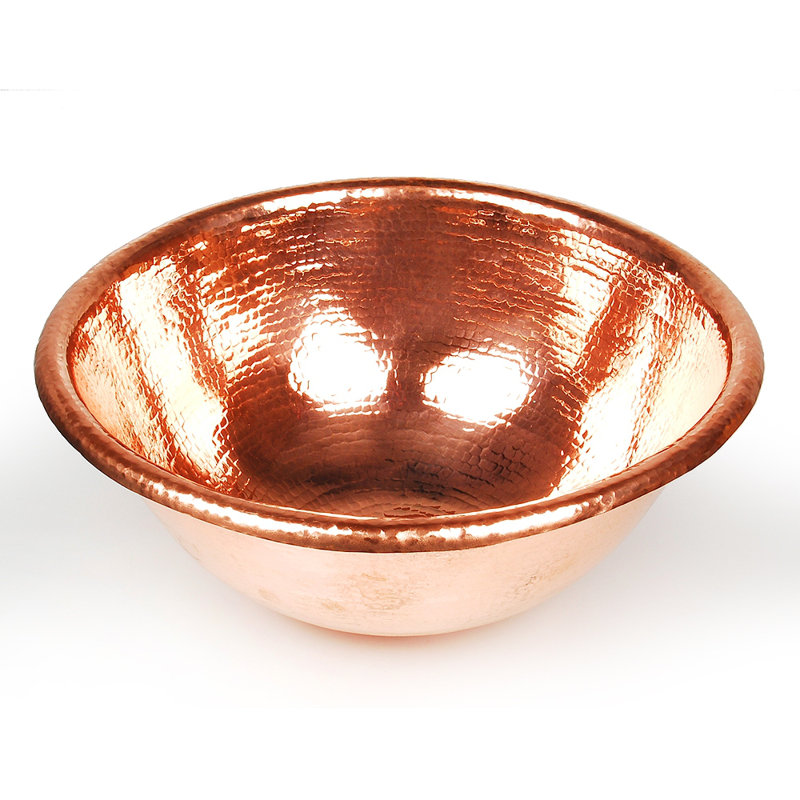 D'Vontz Copper Bathroom Sinks 17'' Metal Circular Bathroom Sink, Shiny Copper, Rolled