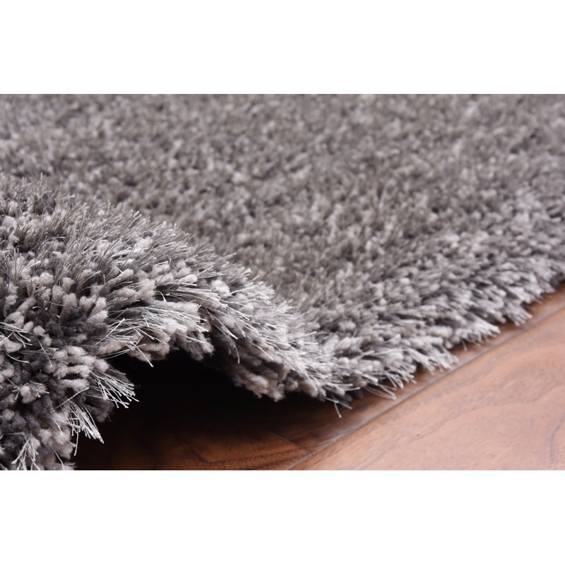Tapis gris à poil long fabriqué à la main Ayumi, Rectangle 5 pi x 8 pi