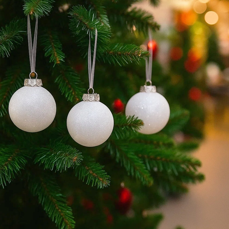 Ensemble de 36 boules de Noël élégantes à paillettes blanches pour décorations d'arbre, 2,36 po