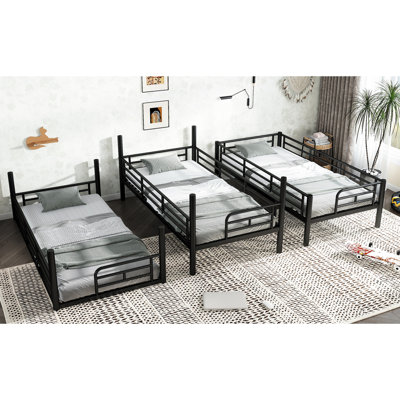 Lit superposé simple au-dessus de métal noir, garde-corps pleine longueur et fonction de réduction du bruit pour les chambres à coucher