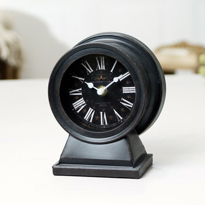 Horloge de table analogique à quartz en métal noir