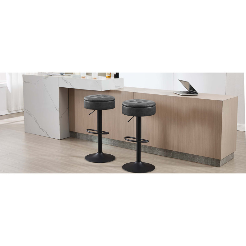 Swivel Upholstered Adjustable Height Counter Stool with Metal Frame, Anthracite, 1