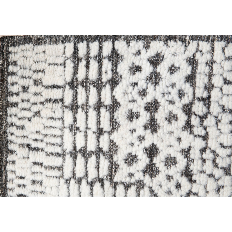 Tapis ivoire moderne à motif géométrique en laine noué à la main, 8 pi x 10 pi