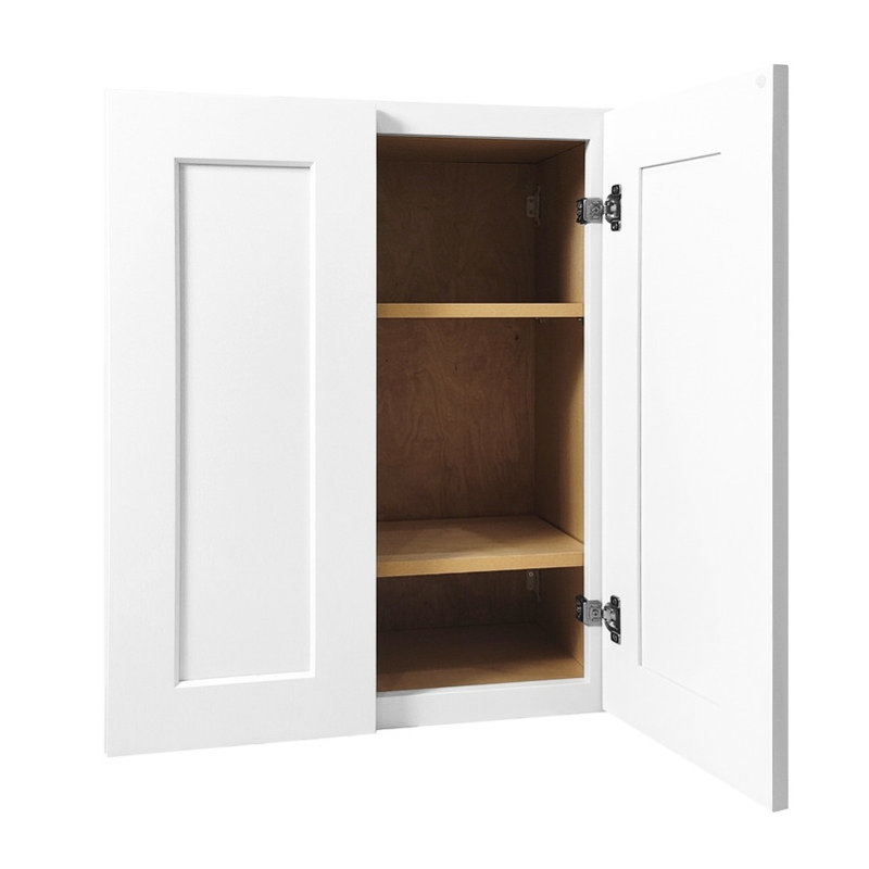Armoire murale blanche pour cuisine / salle de bain / buanderie - Double porte en bois massif avec 2 tablettes réglables, prête à assembler