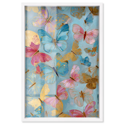 «Dreamy Butterflies I Shadowbox Print Vintage Room Decor» par Art Remedy, cadre blanc, 17 x 25