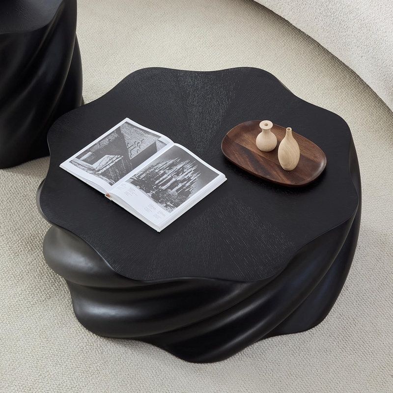 35" Round Coffee Table, Fully Assembled Petal Fibreglass Drum Table with Fluted Base