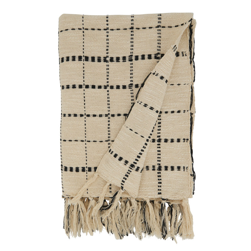 Beige and Black Cotton Reversible Throw Blanket