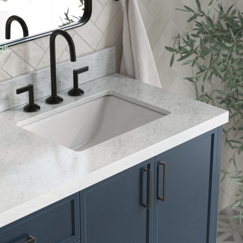 ARIEL Kelly 73 Double Sink Bathroom Vanity with Italian Carrara Marble Top, Midnight Blue