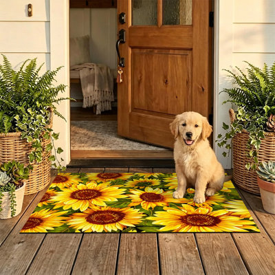  Tapis d'intérieur antidérapant pour porte d'extérieur, 24 po x 36 po, tournesol brillant