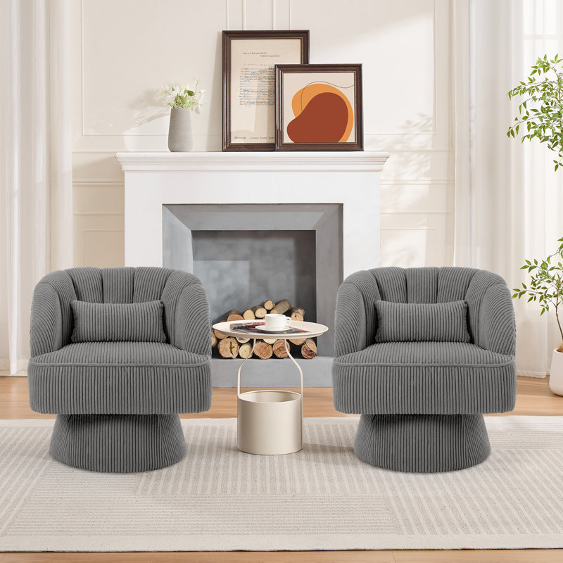 Upholstered Swivel Accent Chair, Corduroy|Grey
