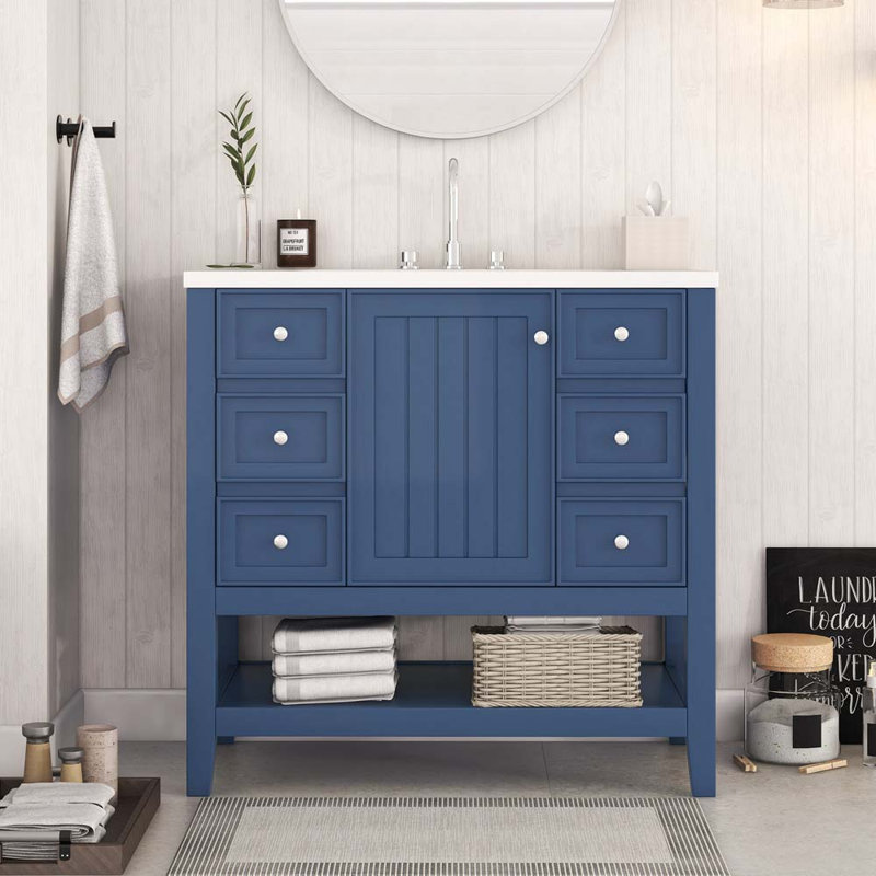 Meuble-lavabo simple avec comptoir Shelise 36, Bleu