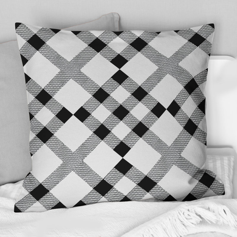 White Modern Houndstooth I - Modern Throw Pillow, 16"H x 16"W