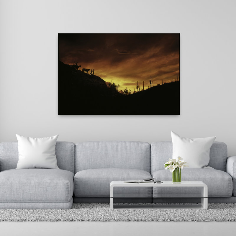 Sunset Sonoran Desert Tuscon Az Peaceful Rustic Abstract Cactus Animal Landscape Art, 40" H x 60" W