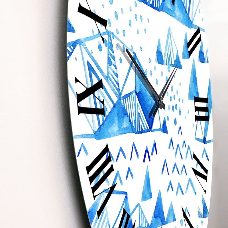 Triangular Light Blue Geometrics on White I - Patterned Wall Clock, Large