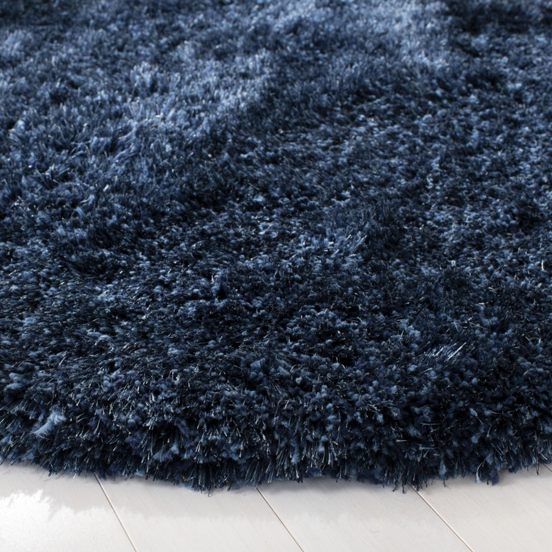 Tapis bleu marine à poils longs Chamiyah , Rectangle 3 pi x 5 pi