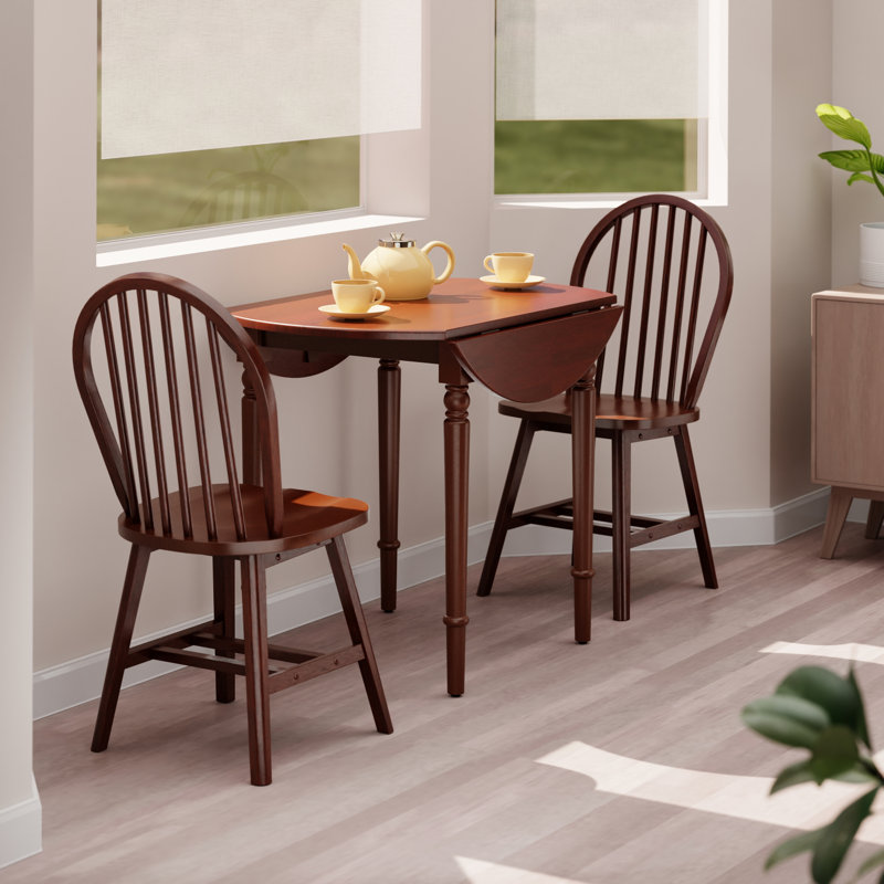 Donaven Drop Leaf Dining Table With Windsor Chairs, Walnut, 3 Pieces: Table, 2 Chairs